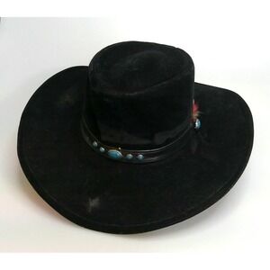 Bailey U-Rollit Black Western Hat Turquoise Concho Band Feather Sz 6 7/8 USA
